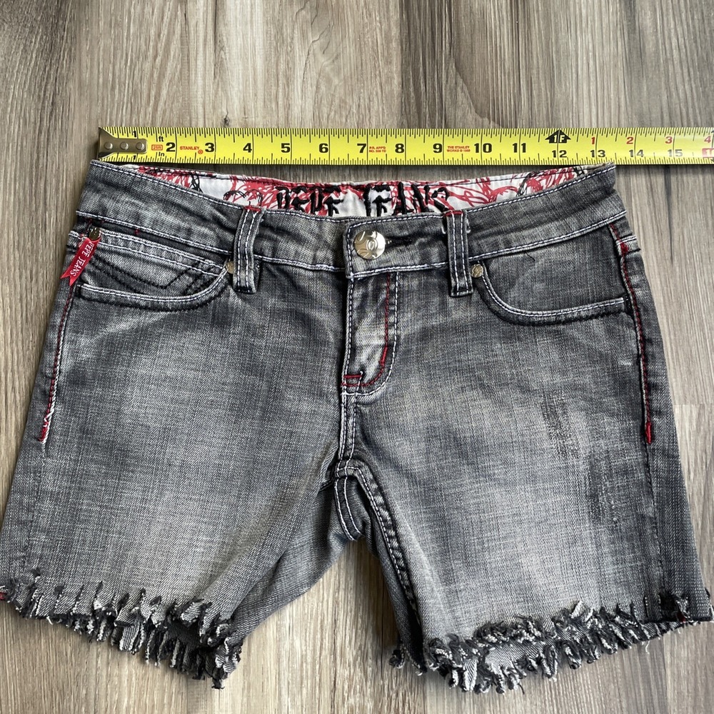 Y2K Pepe Jeans London Women Black Denim Shorts Frayed Hem Red Stitching Size 24 - Picture 7 of 9